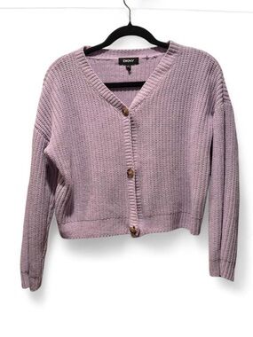 DKNY Lilac V-Neck Button-Front Knit Cardigan